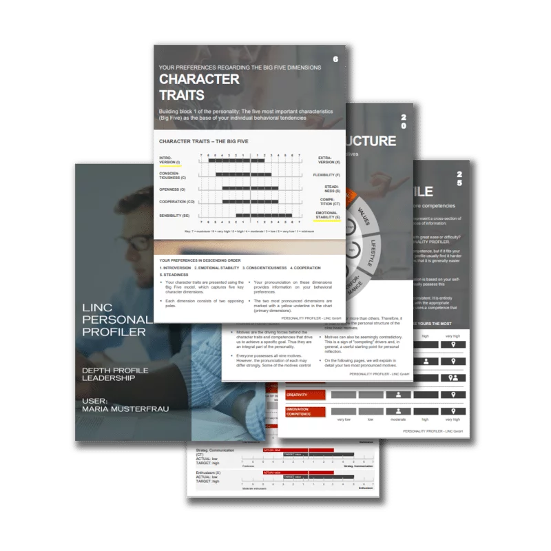 Sample pages from a LINC Personality Profiler results report